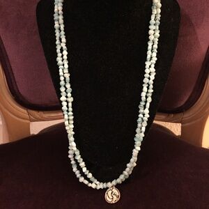 Handmade Beaded Blue and White Necklace with Feet Pendant